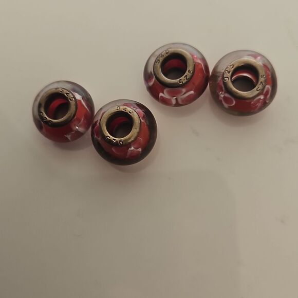 Murano Glass Floral Bead Set Of 4 Charms - Picture 8 of 16